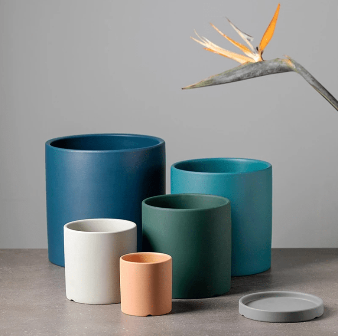POTERIE – Modern Bloempot van Keramiek met Schotel