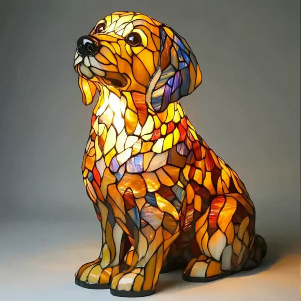 CanineGlow | Artistieke Glazen Hondenlamp met Kleurrijk Tiffany-Stijl Verlichtingsontwerp