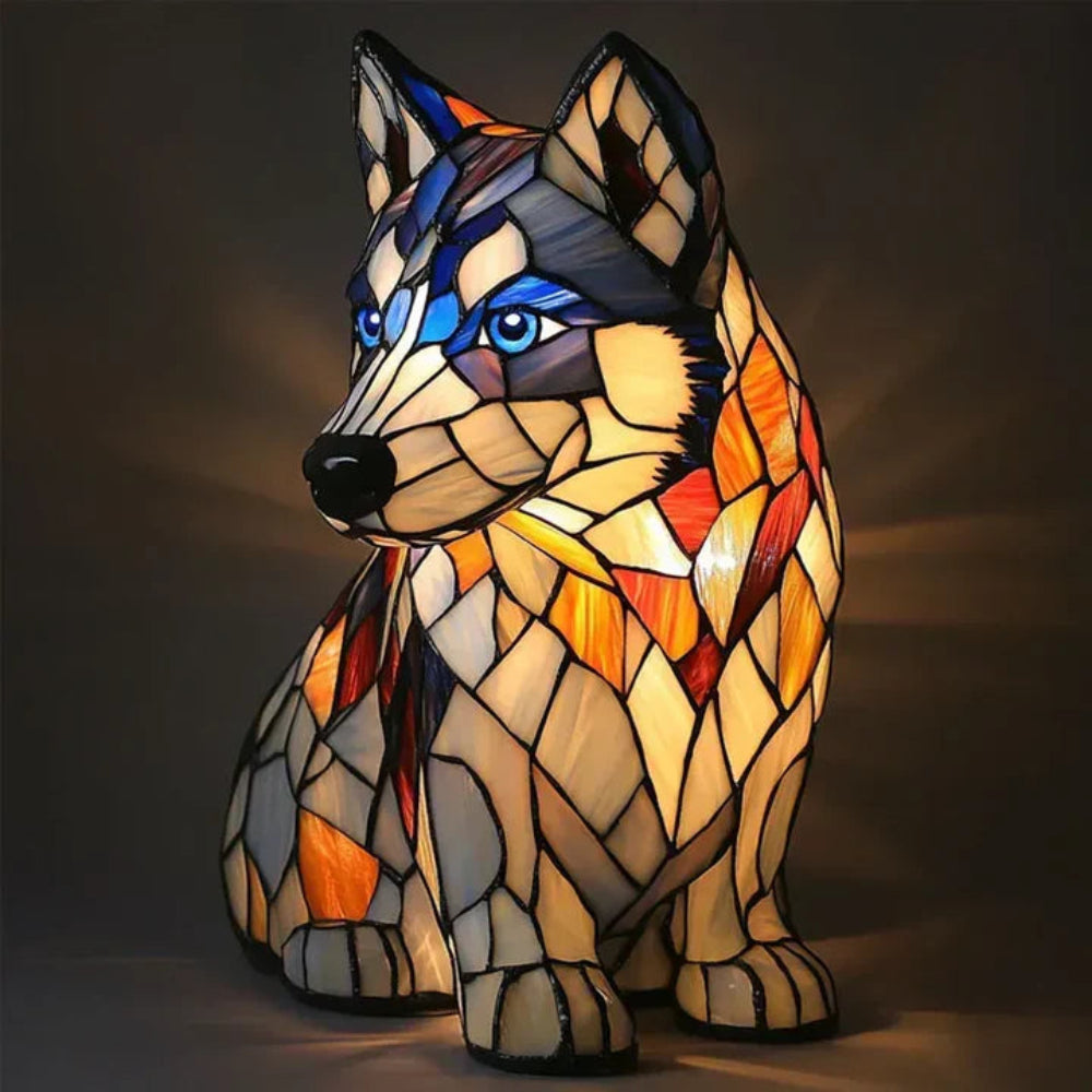 CanineGlow | Artistieke Glazen Hondenlamp met Kleurrijk Tiffany-Stijl Verlichtingsontwerp