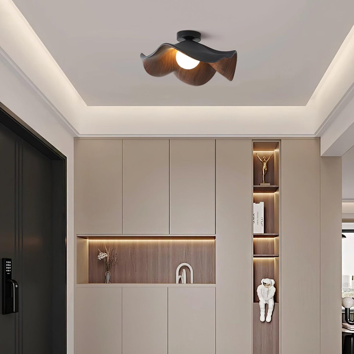 Moderne Plafondlamp Sculpturaal Hout Geïnspireerd Ontwerp