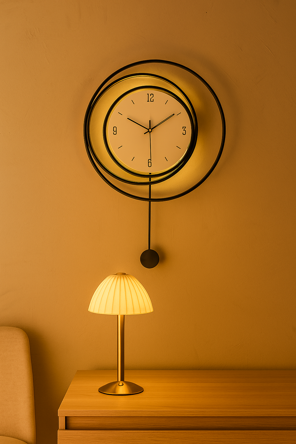 SilentGlow – Minimalistische ronde wandklok met duidelijke cijfers en stille uurwerk