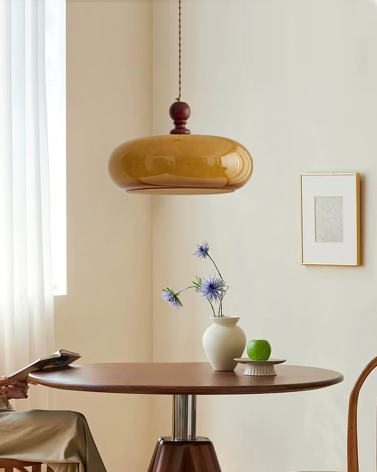 Eldom Hanglamp met Amber Glazen Kap