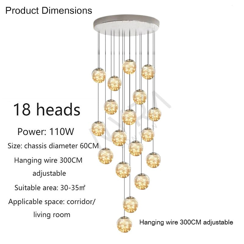 AstraLumen Glazen Bol Trap Chandelier Verhoogt Trapverlichting