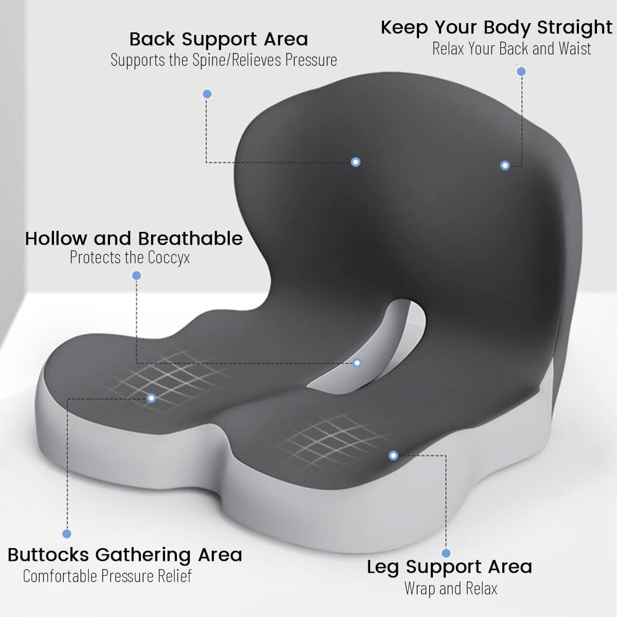Ergonomisch Geheugenfoam Zitkussen voor Kantoor en Auto – Comfortabel Zitten