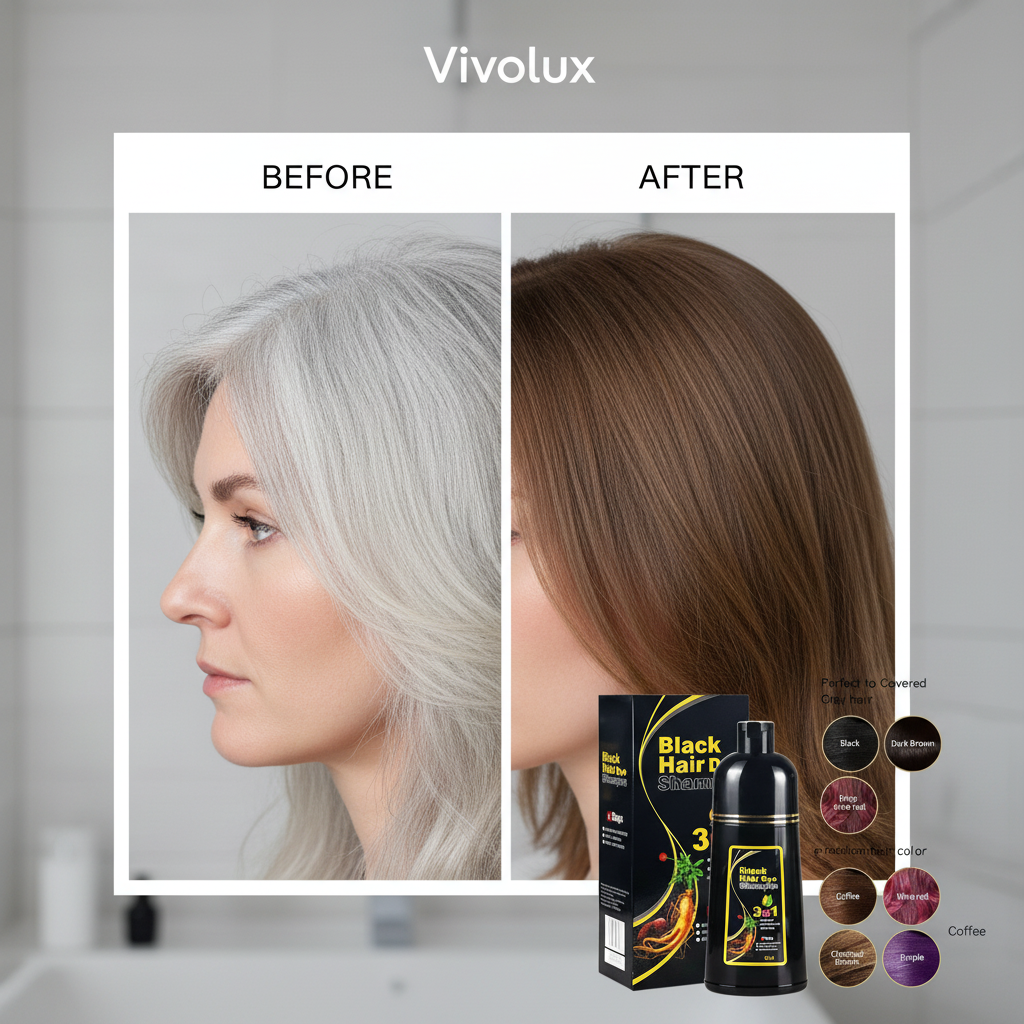 Zwarte Haarverf Shampoo | 3-in-1 Ayurveda-formule: Kleur, Verzorging & Reiniging | Natuurlijke Grijze Haardekking in 5 Minuten | Ammoniakvrij & Zacht