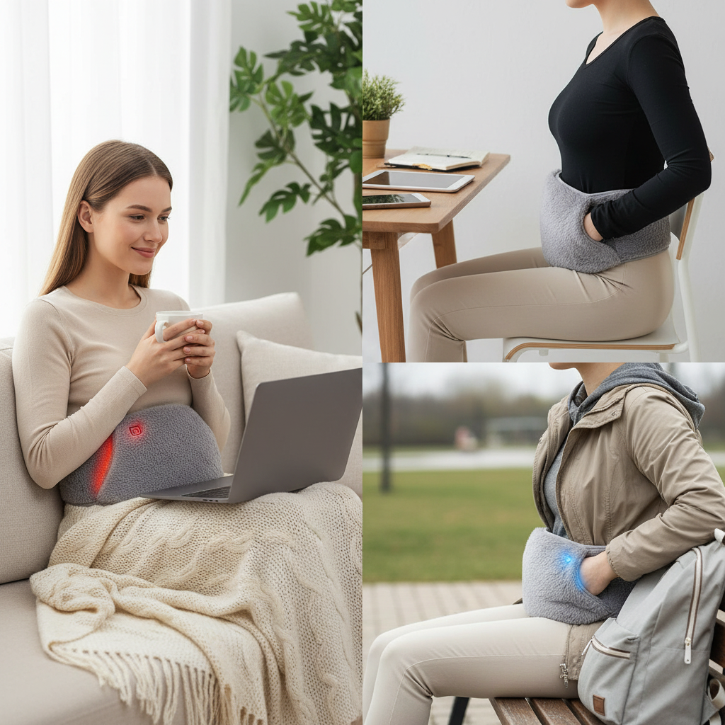 Grafiet Verwarmingsgordel & USB-Handwarmer | 3-Niveaus Warmte Therapie | Kristal-Velours | Mobiele Warmtekussen voor Buik, Lenden & Menstruatie | Wasbaar