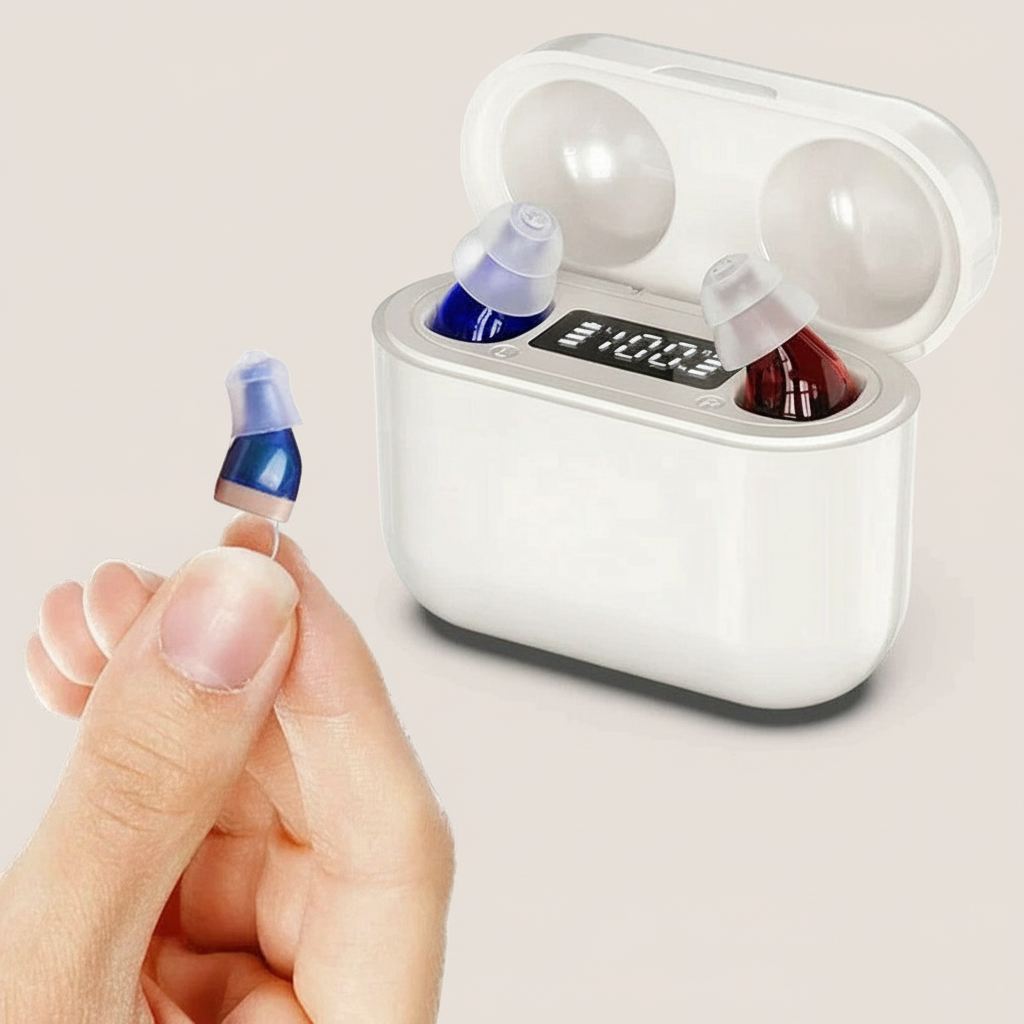 HearPro ITC-Hoorversterker-set | Oplaadbaar | Intelligente Ruisonderdrukking | In-Ear-Design (Discreet) | 20 Uur Batterijduur | Inclusief Mobiele Oplaadbox