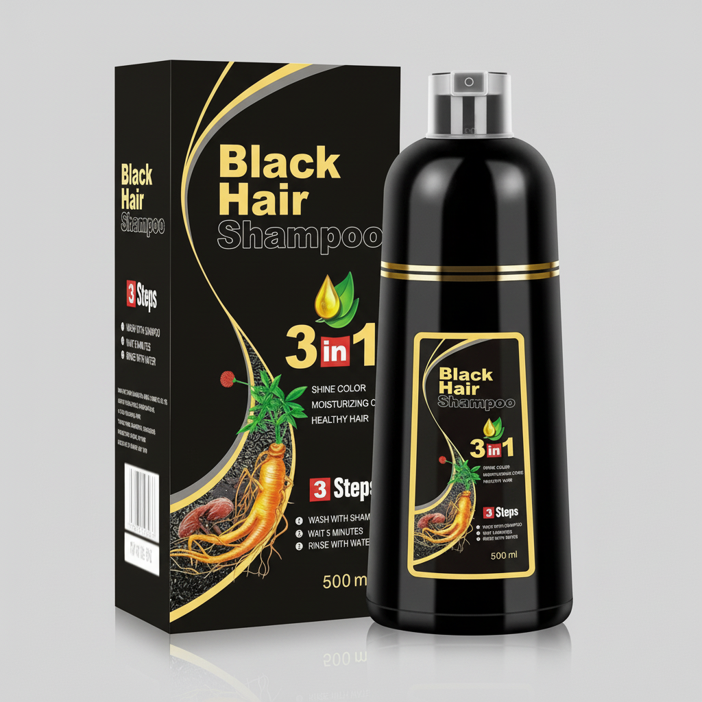 Zwarte Haarverf Shampoo | 3-in-1 Ayurveda-formule: Kleur, Verzorging & Reiniging | Natuurlijke Grijze Haardekking in 5 Minuten | Ammoniakvrij & Zacht