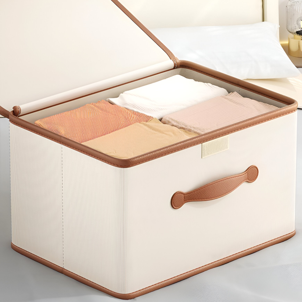 Lorvane – Opvouwbare Opbergbox Met Deksel En Leren Handgrepen
