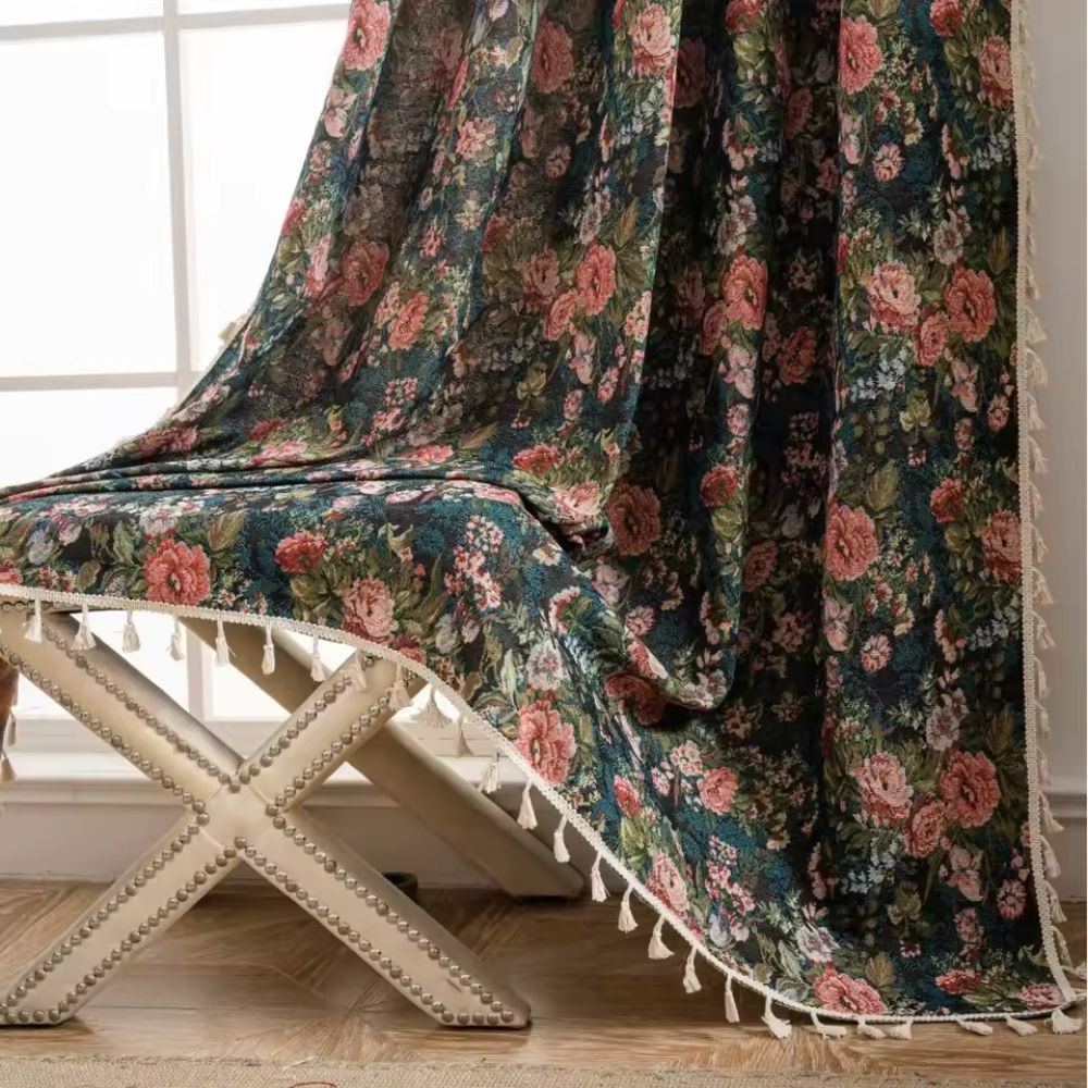 Franse Vintage Bloemen Tapisserie Gordijn