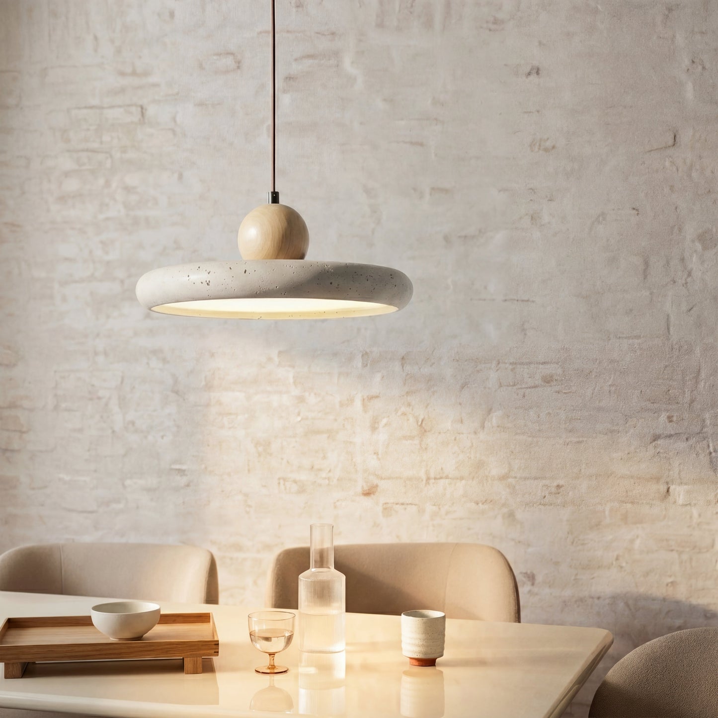 Travertine Houten Hanglamp
