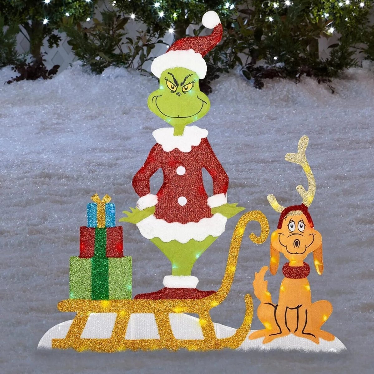 TWINKLON – Feestelijke Grinch-tuinversiering met LED-verlichting voor een kerstachtige sfeer in de buitenlucht