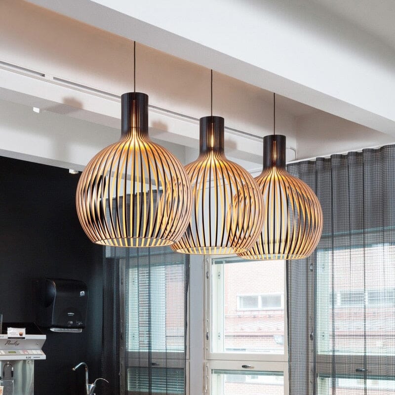 FjordLoom Rustieke Houten Kooi Hanglamp Verstelbare Kabel