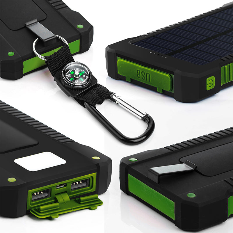 Waterdichte zonne-energiebank | LED-oplader voor smartphones, fietsen en kamperen