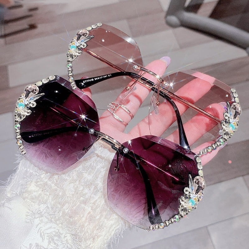 Rhinestone zonnebril zonder montuur