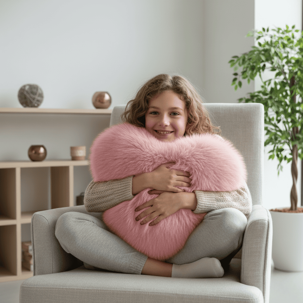 HUGNEST – Hartvormig Kunstbont Kussen voor Warme & Moderne Woonruimtes
