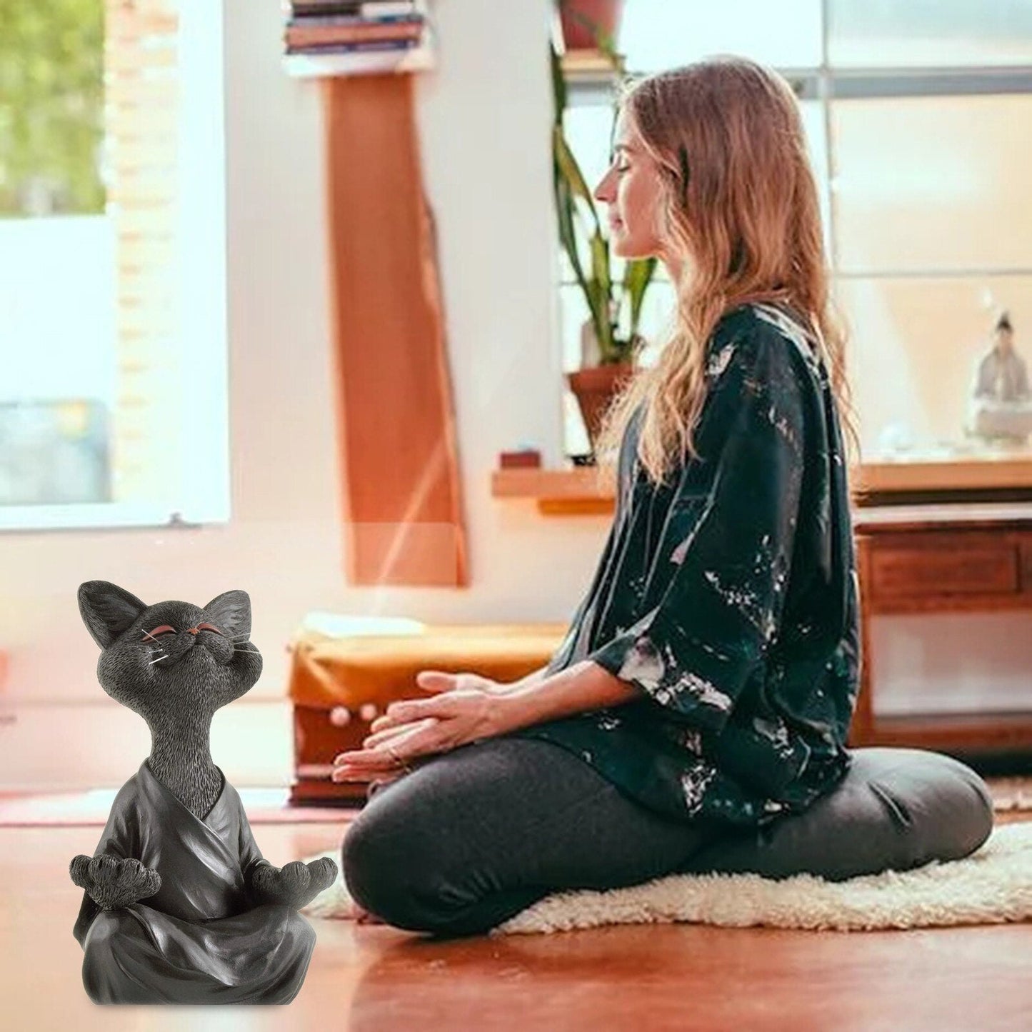 Mediterende Boeddha-Kattenfiguur