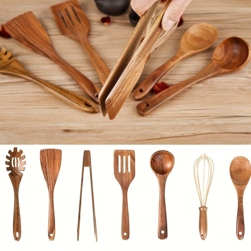 Houten Keukengerei Set 7 Delig Kooklepel Gereedschap Set