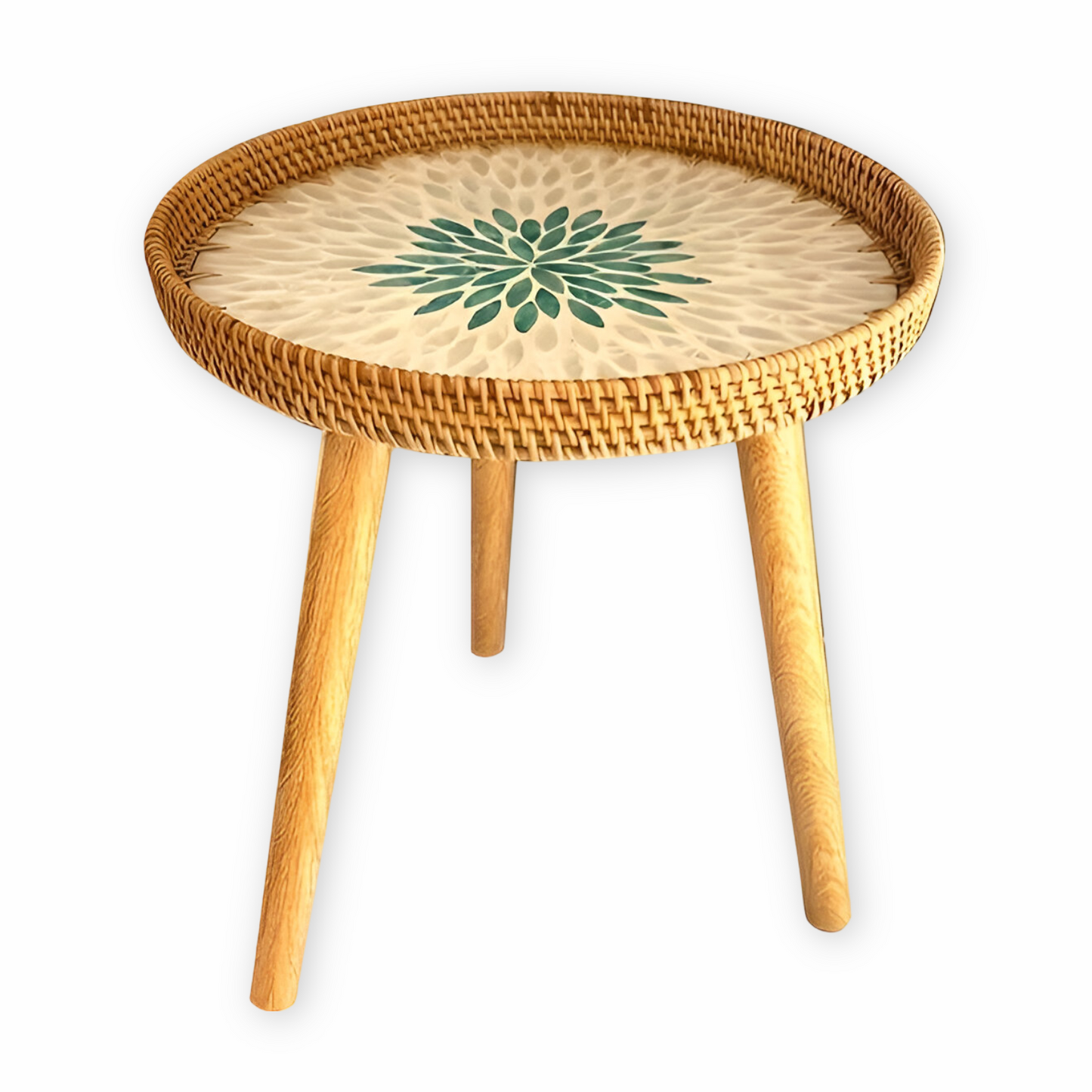 Scandi Salontafel - Handgemaakte Rieten Salontafel rond - Salontafel Hout