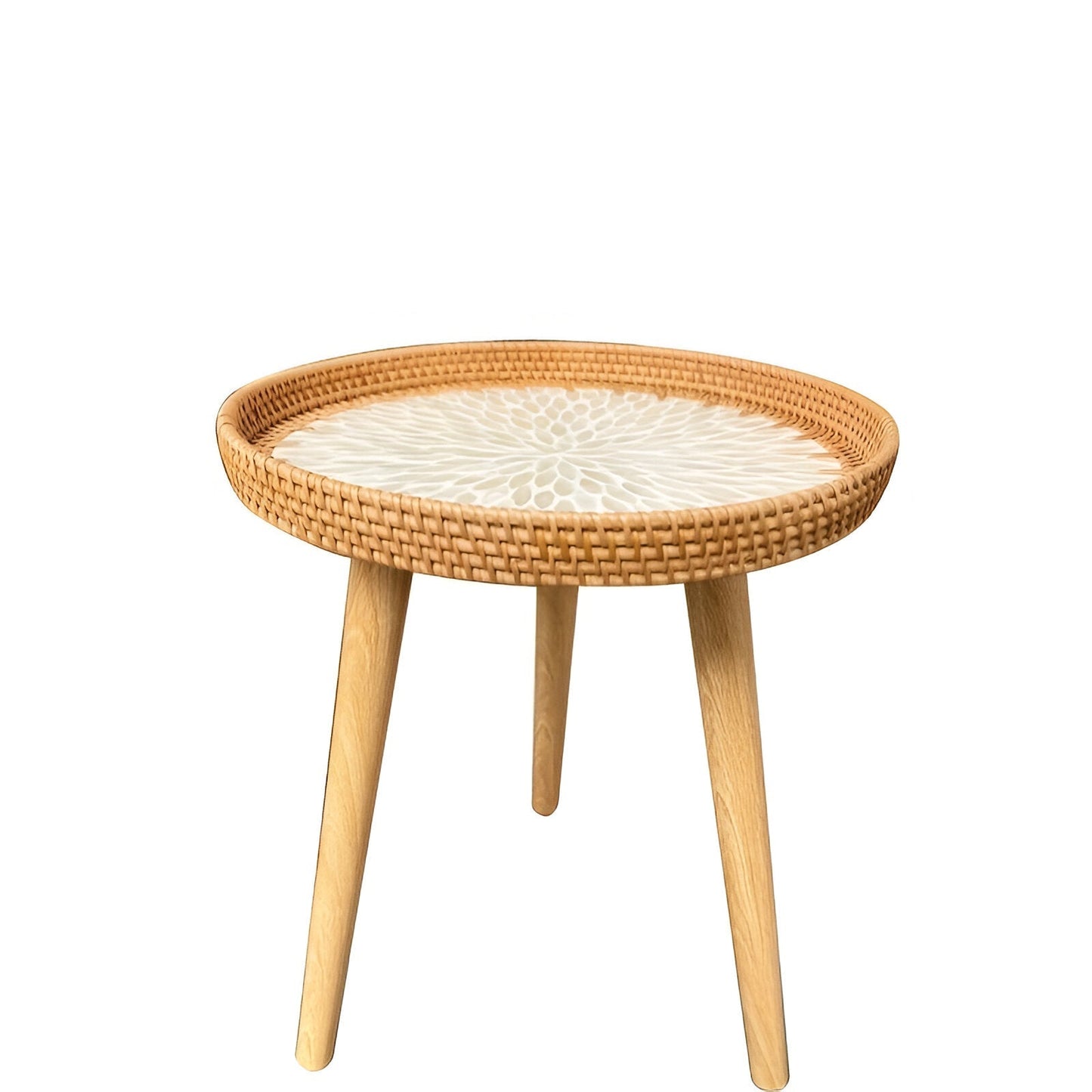 Scandi Salontafel - Handgemaakte Rieten Salontafel rond - Salontafel Hout