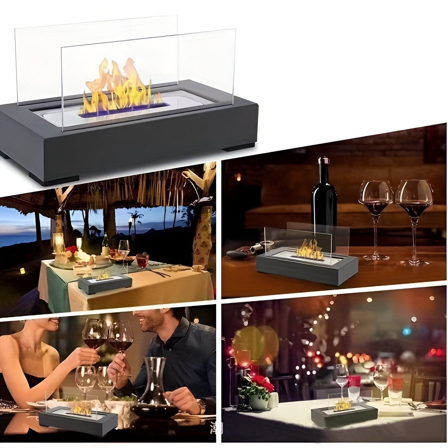 Rechthoekige Tafel Bio-ethanol Haard met Glazen Panelen