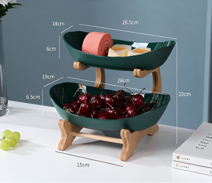 Multi-laags Fruitkom met Houten Stand en Schalen