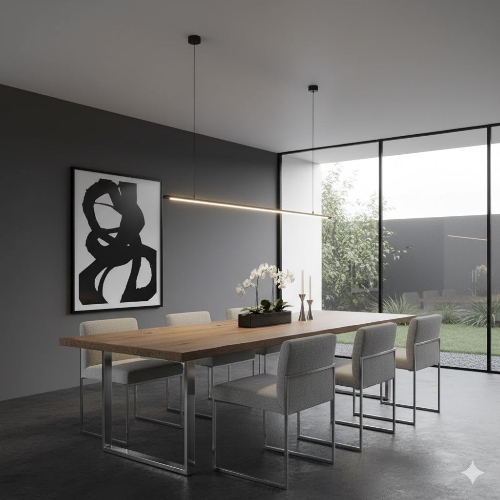 Minimalistische Dunne Stang LED Hanglamp Metalen Keuken Bar Eiland Plafondlamp in Zwart