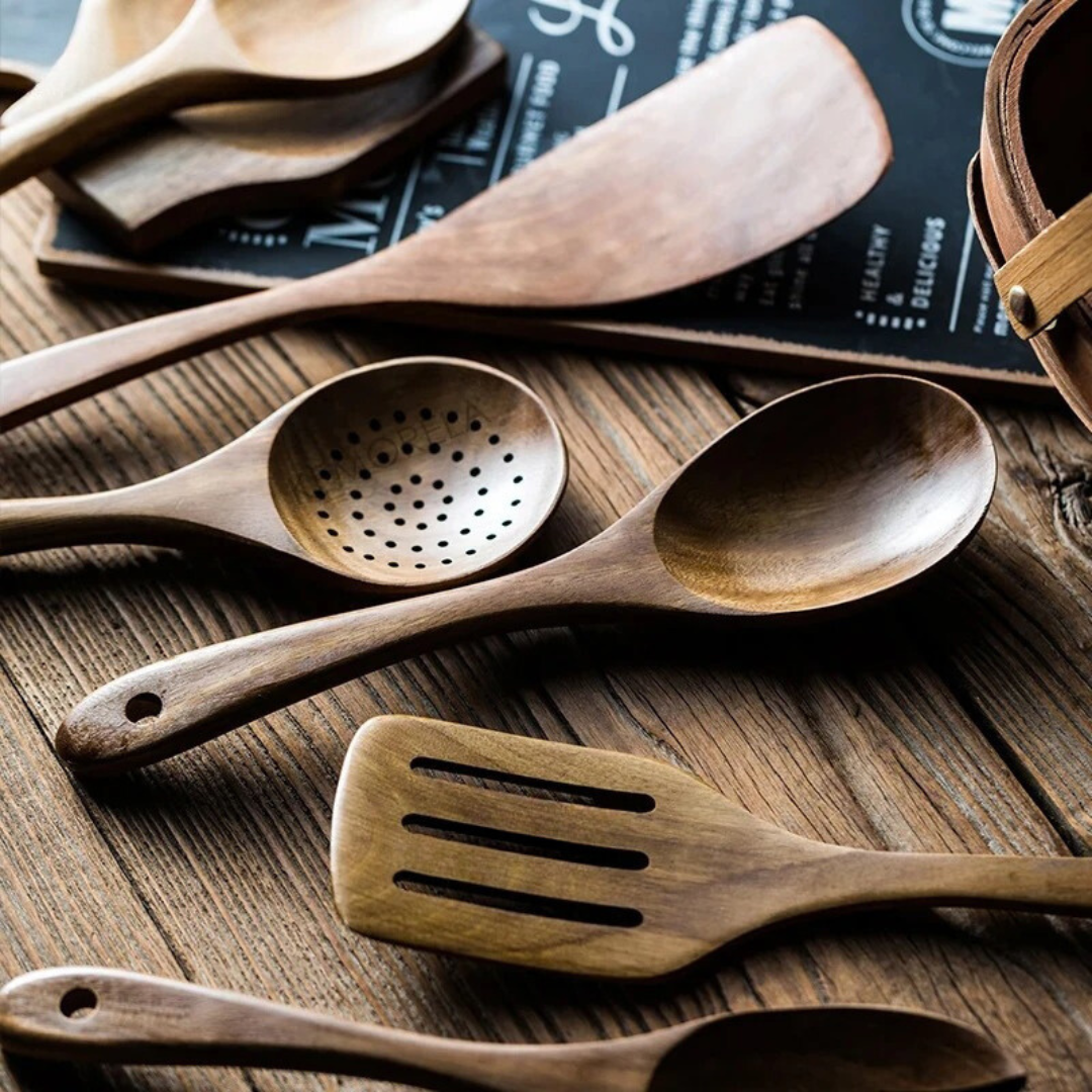 Keukenaccessoires Set in Hout - Rustiek Ontwerp voor Thuischefs