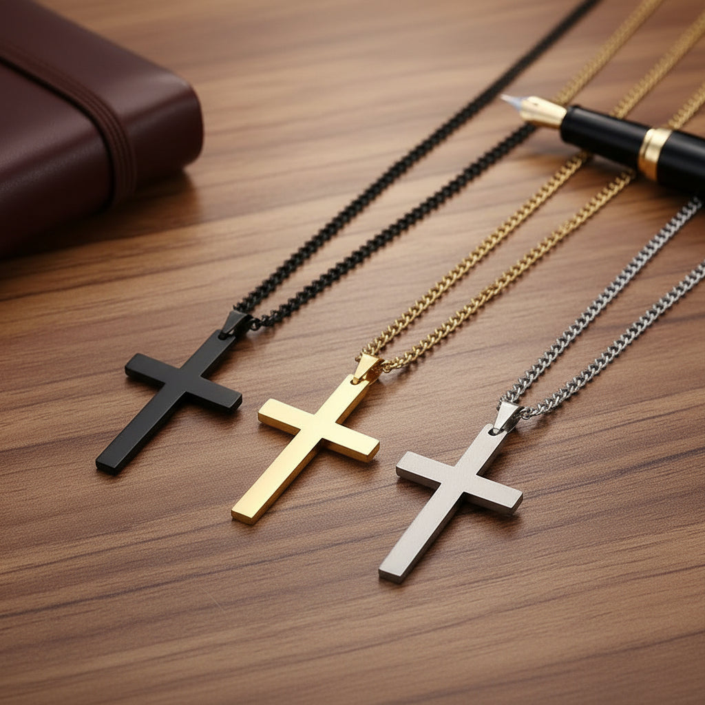 FAITHLINE HALSKETTING – Klassieke heren halsketting met roestvrijstalen kruis hanger