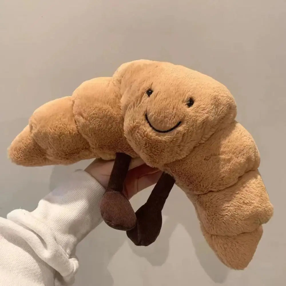 Croissant Pluche Knuffelkussen 33 cm Zacht Lichtbruin met Glimlachend Gezicht