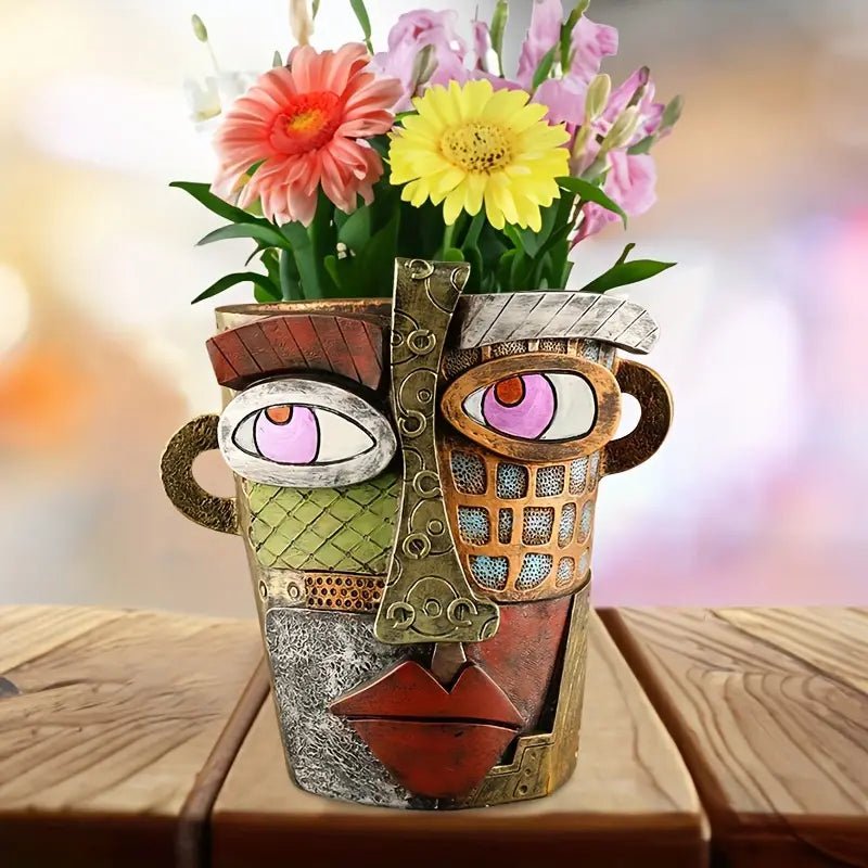 Keramische Bloempot – Artistiek Gezichtsontwerp met Decoratieve Uitstraling