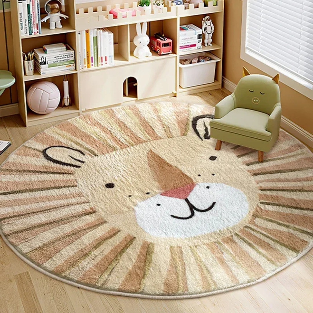 PrestigePaws Pluizig Cartoon Tapijt | Animal Motif Round Carpet for a Comfortable Room