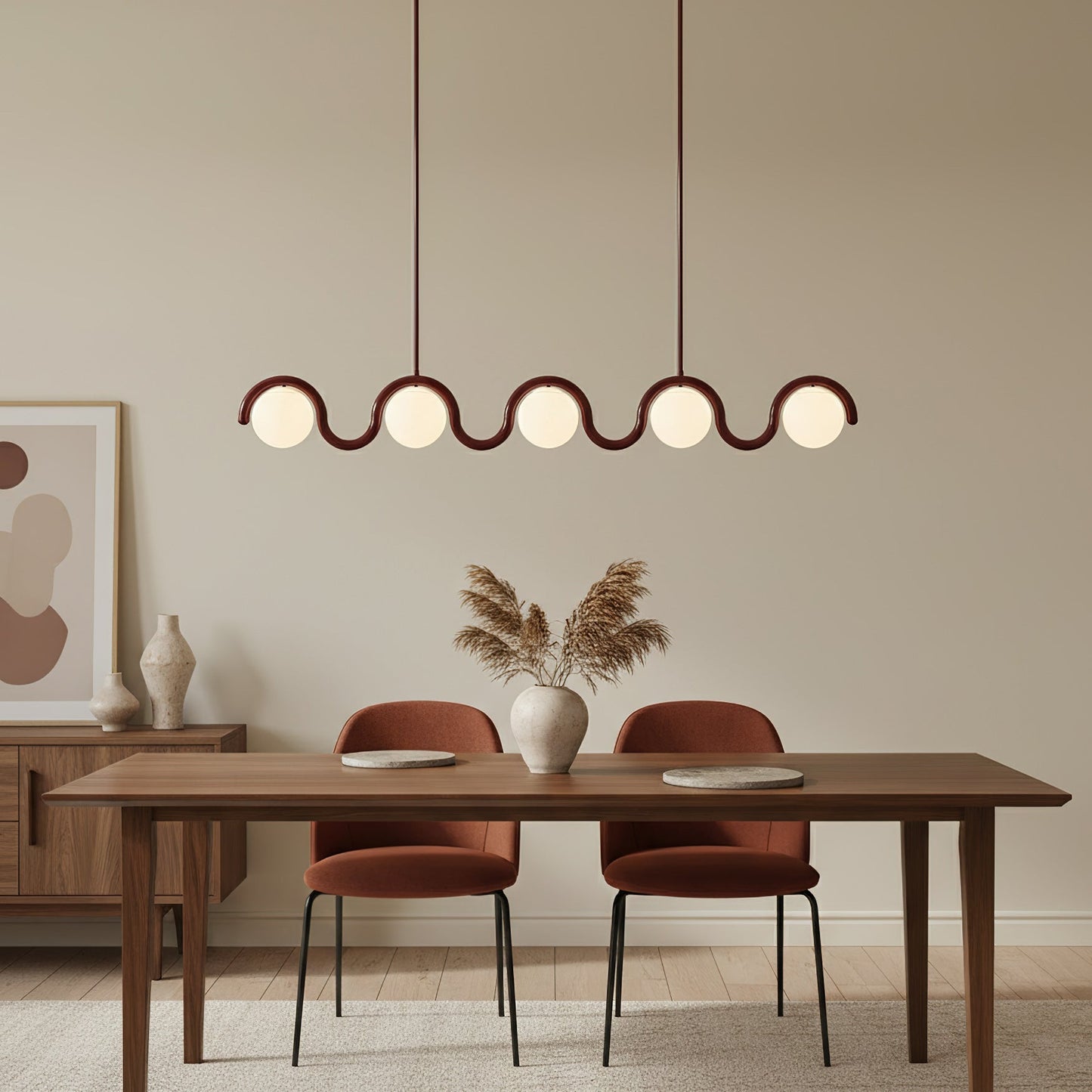 Uveta Lijnvormige Hanglamp Rood & Zilver