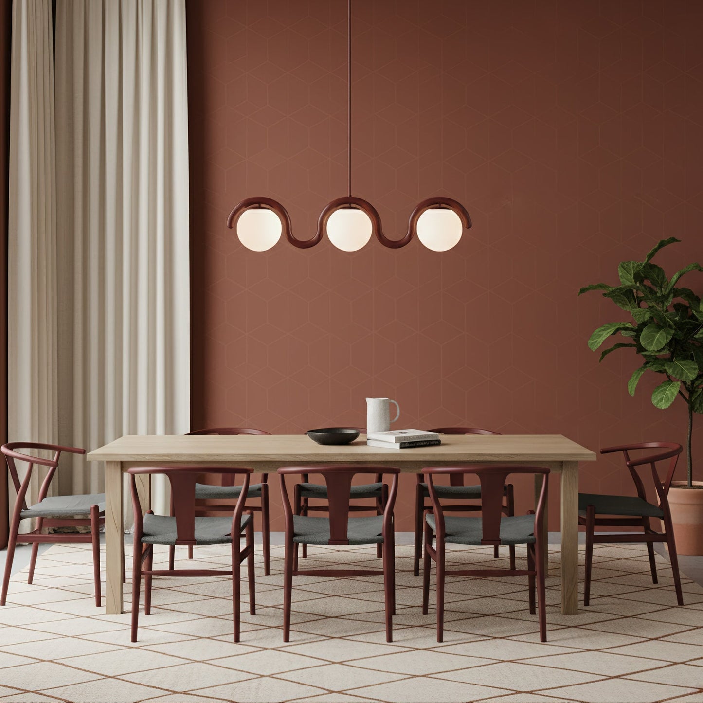 Uveta Lijnvormige Hanglamp Rood & Zilver
