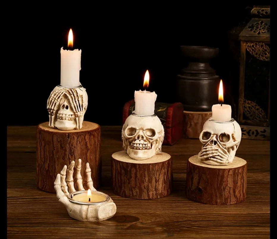 TotenkopfGlühen Skullight 3-delige Halloween-schedelkandelaarset