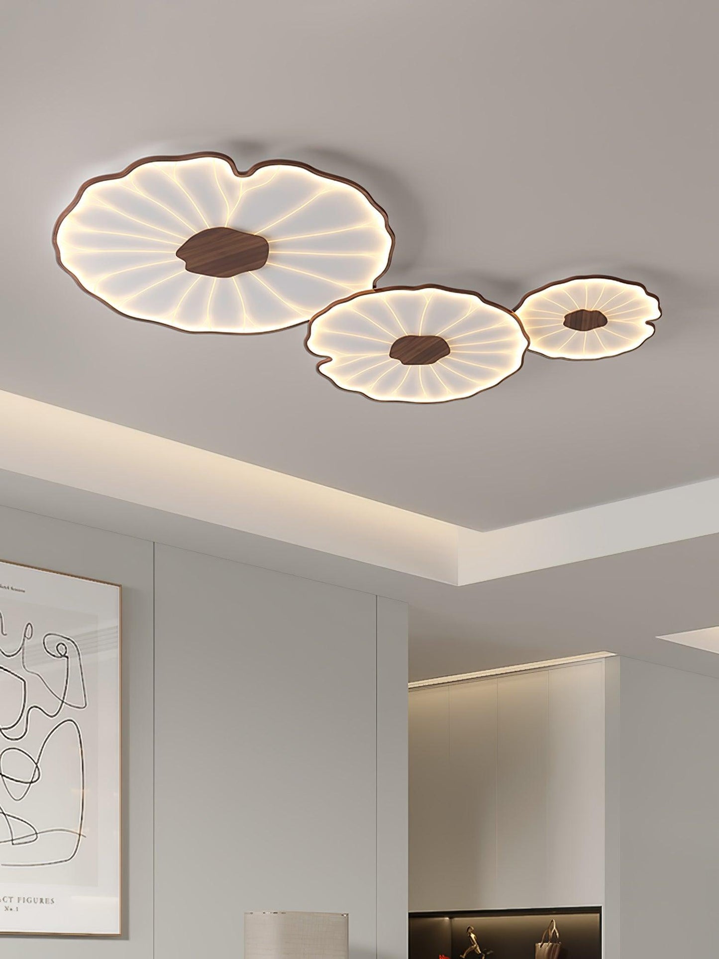 Solara Plafondlamp Lotusblad met Houten Afwerking