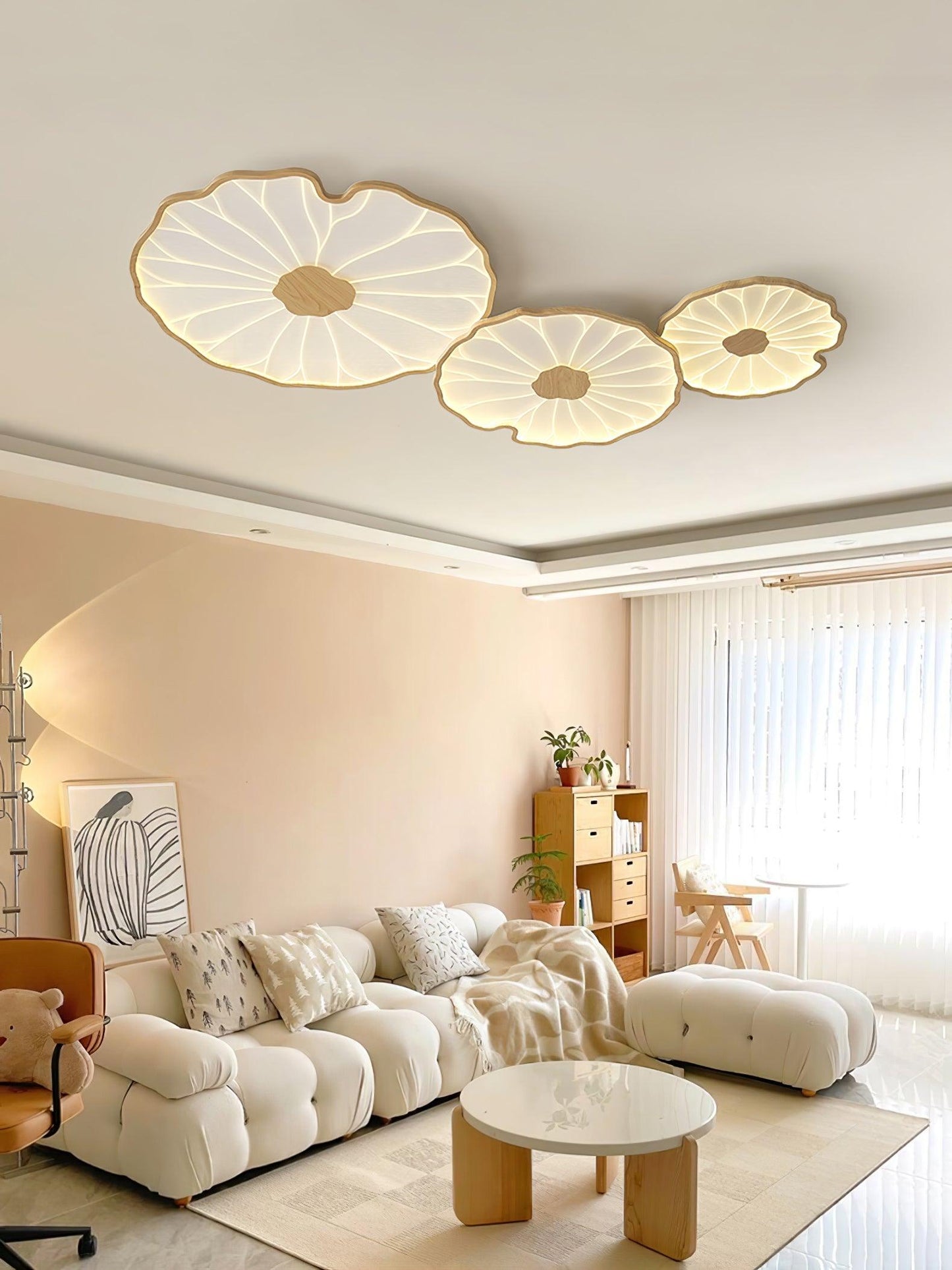 Solara Plafondlamp Lotusblad met Houten Afwerking