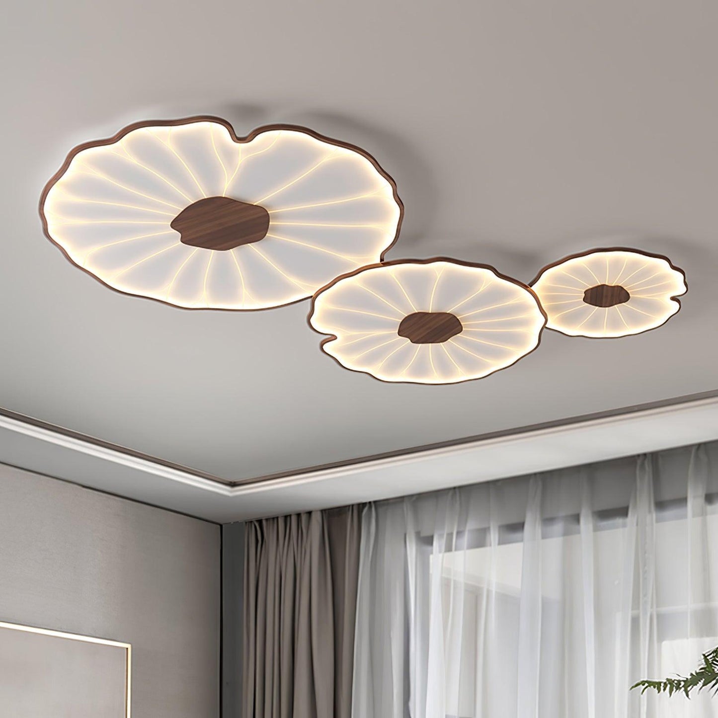 Solara Plafondlamp Lotusblad met Houten Afwerking