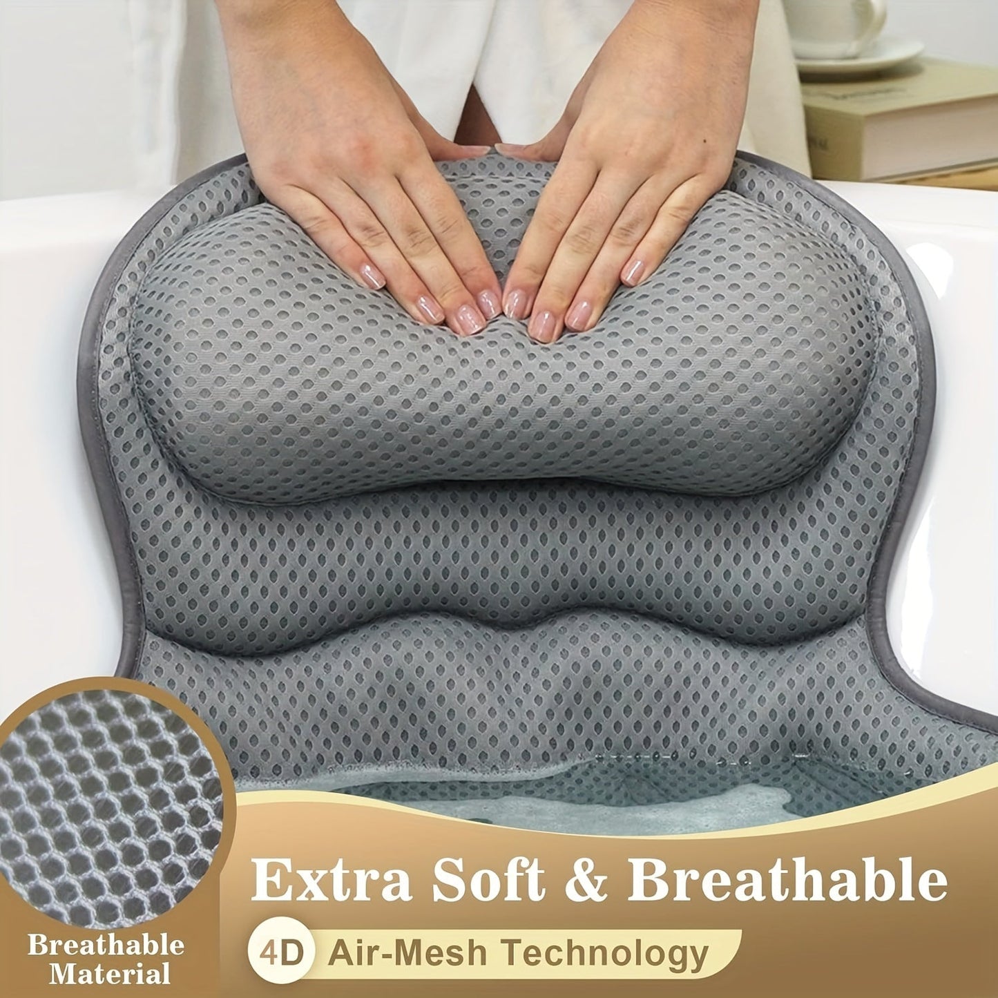 LuxeRest | Ergonomisch badkussen in net dat ondersteuning biedt voor nek en rug