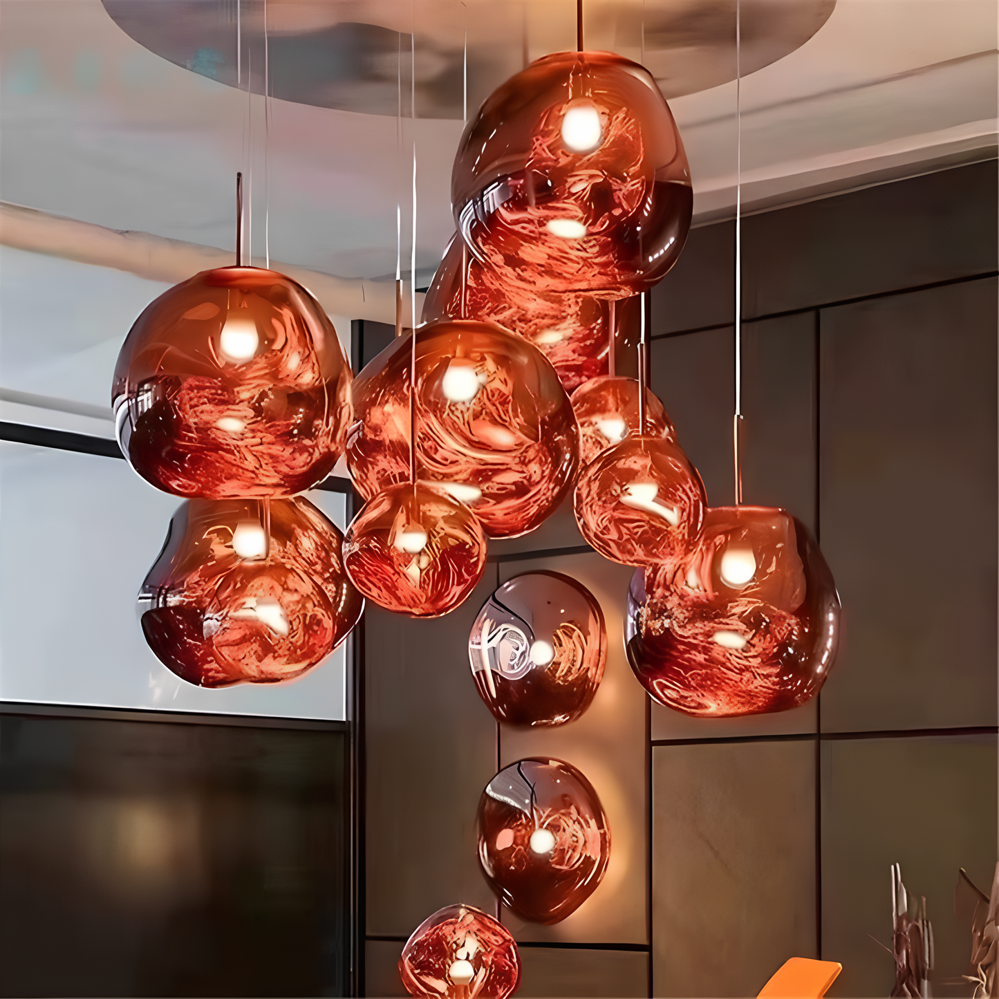 Gloeiende bol kroonluchter | Opvallend lava-ontwerp met warme LED-verlichting voor een gezellige, elegante inrichting.