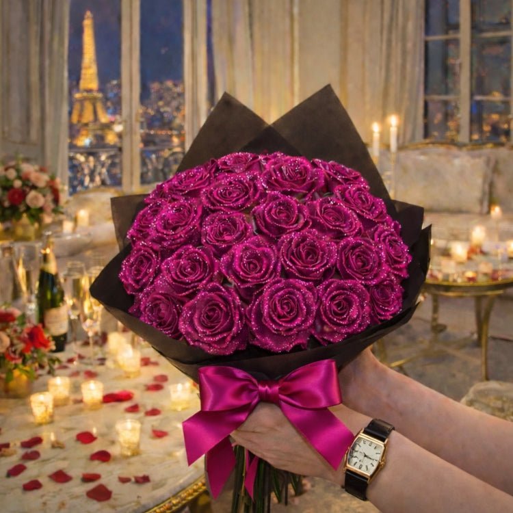 Glitter Rozen Cadeau – Enkele Roos of Rozenboeket in Elegante Cadeaubox