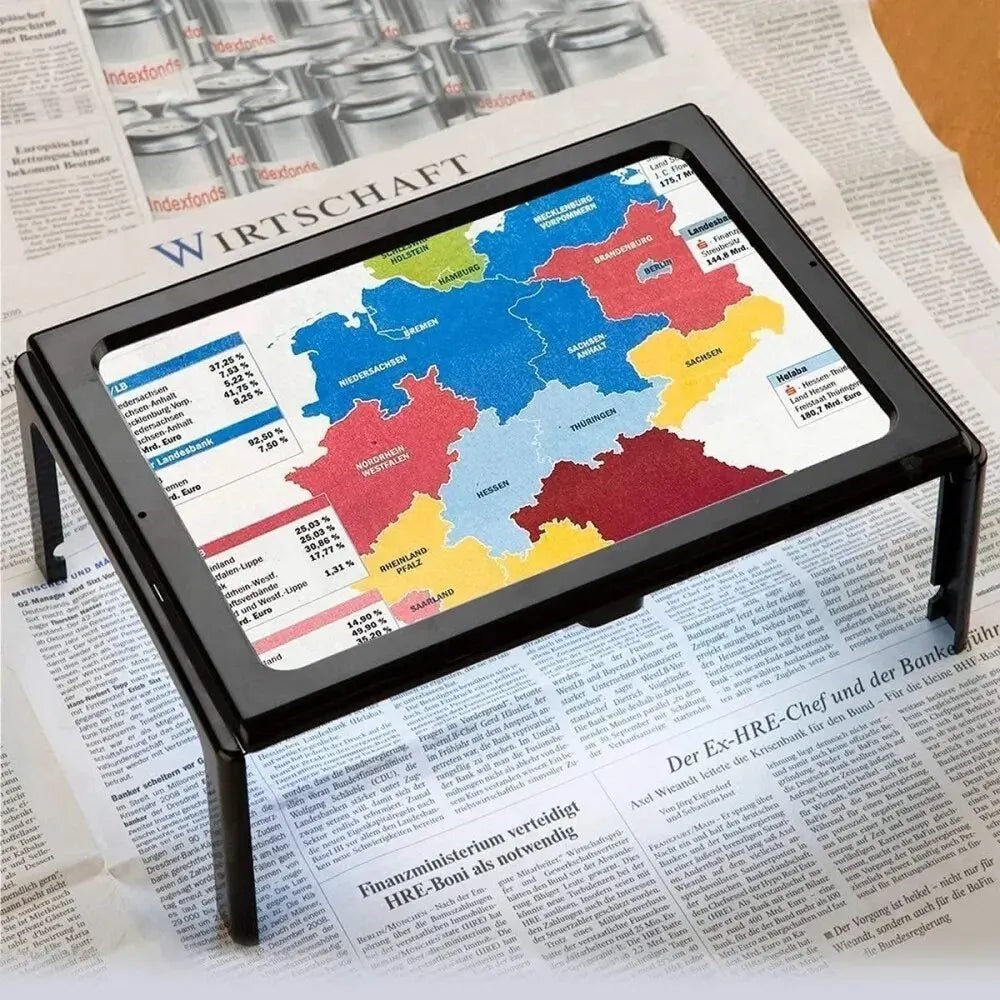 TEXTDESK – Opvouwbare 3-voudige tafelvergrootglas met LED-verlichting voor handsfree lezen