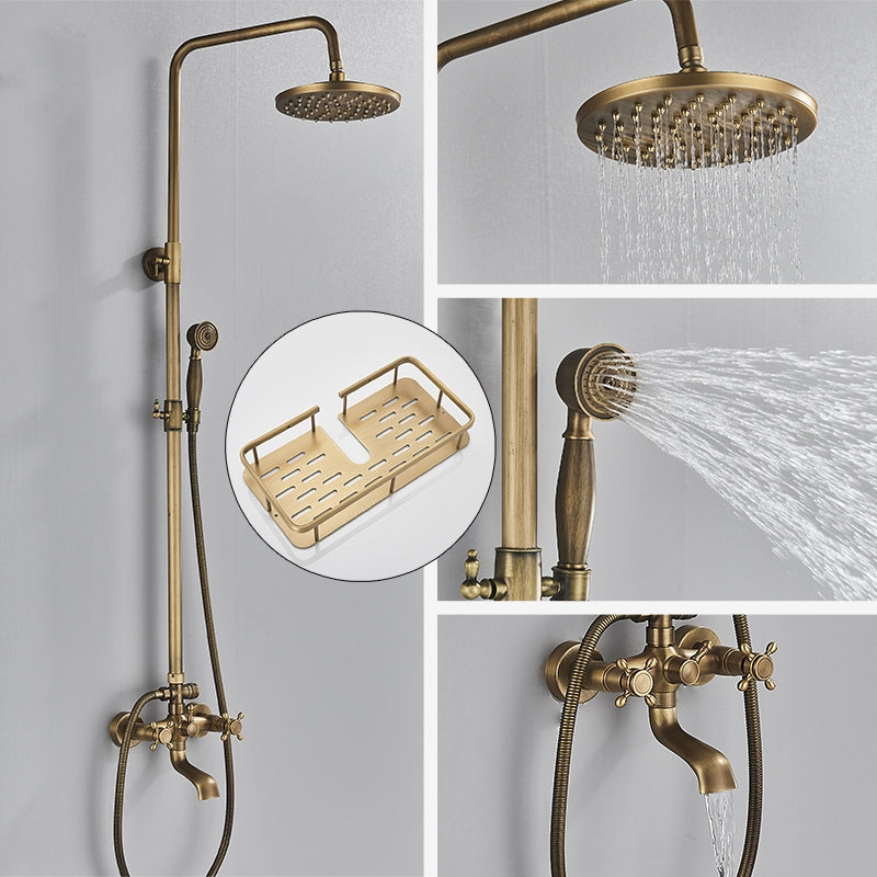Vintage Koperen Douche Set Met Messing Kraan En Functionele Douchekoppen