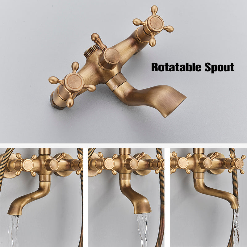 Vintage Koperen Douche Set Met Messing Kraan En Functionele Douchekoppen