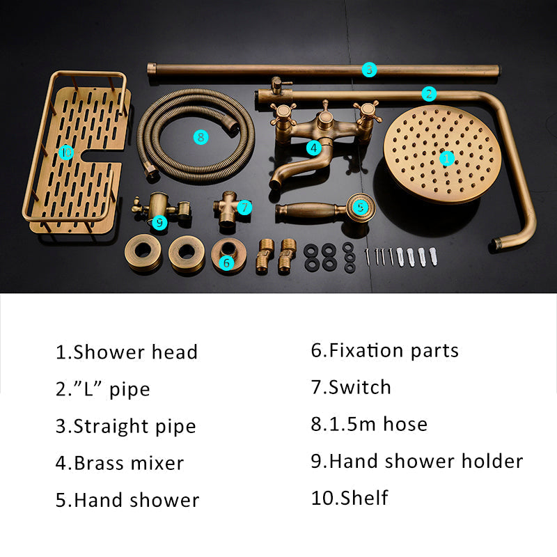 Vintage Koperen Douche Set Met Messing Kraan En Functionele Douchekoppen