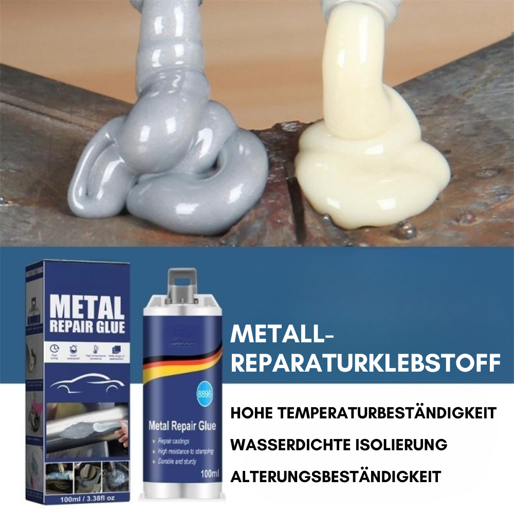 Brehn | Hoogwaardige Metaal Reparatie Lijm | Industrieel Lijm voor Gietijzer, Staal & Aluminium | Hittebestendig & Waterdicht | 100ml Vloeibaar Metaal Reparatie Set | Zilver
