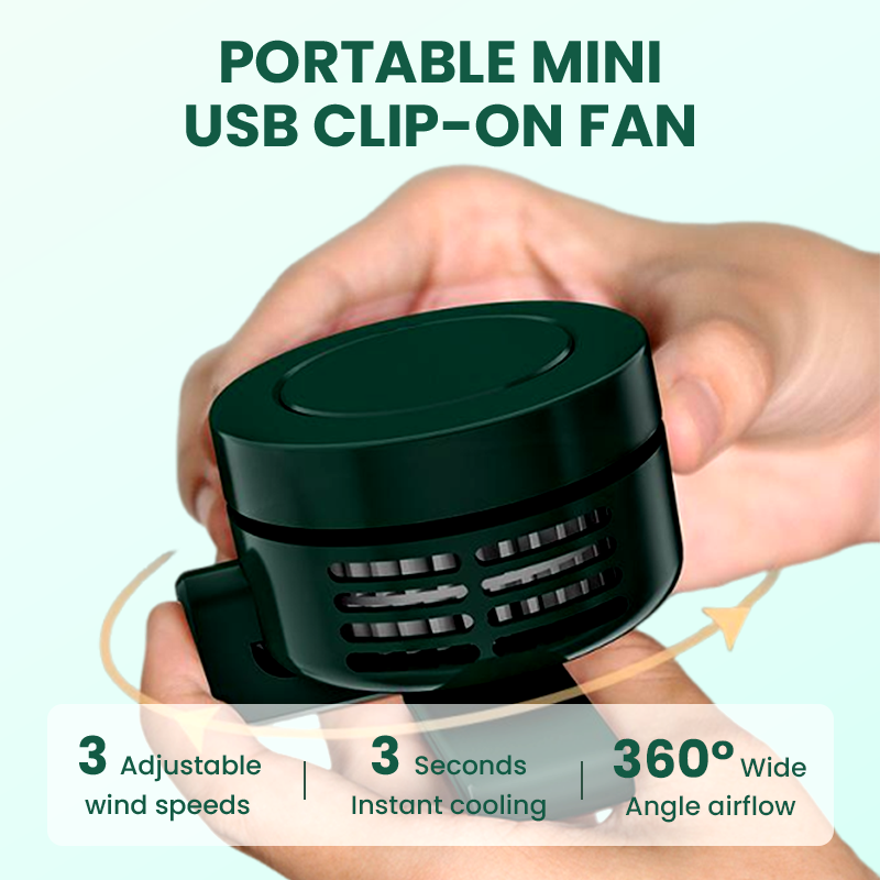 BreezeGo™ | Mini-Ventilator – Clip, 3 standen, stil & oplaadbaar