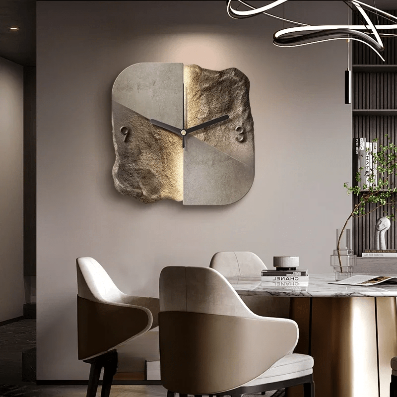 STONEAURA – Moderne zandsteen wandklok met 3D-relief & stille quartz-technologie