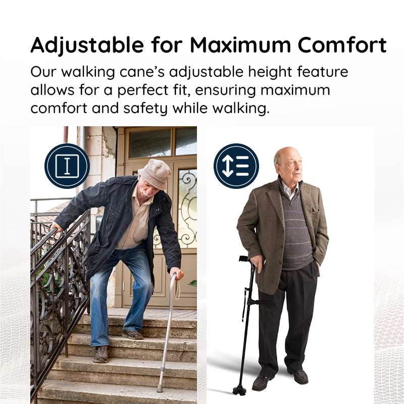 Vouwbare Wandelstok met LED-verlichting en Antislipvoet voor Stabiliteit