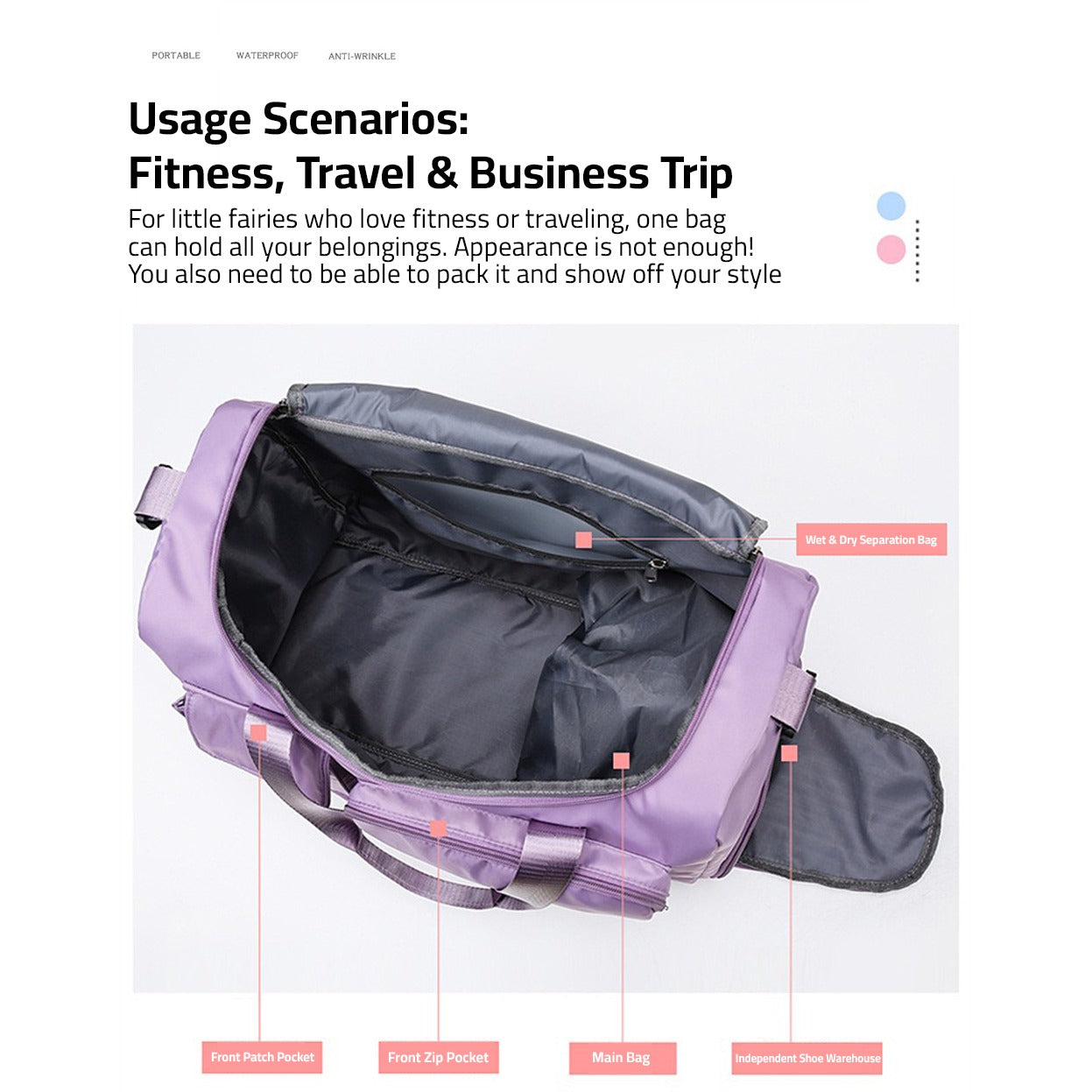 Multi-Tassen Reisetasche, Sport- en Gymnastiek-Duffle met aparte schoenenvak